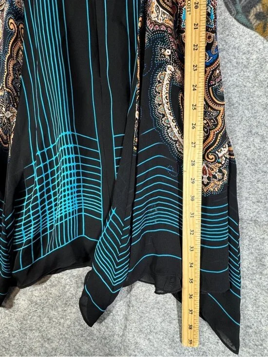 Y2K Vintage Silk Mini Dress Black Blue Paisley Halter Size P Boho Festival Chic - Picture 13 of 15